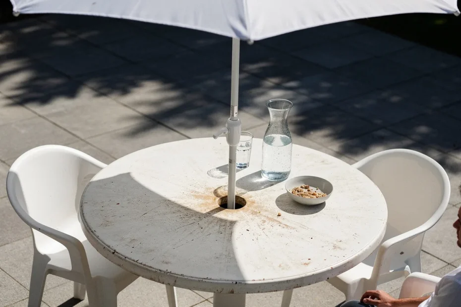 Daarom zit er een gat in het midden van je plastic tuintafel (en zo haal je er alles uit)