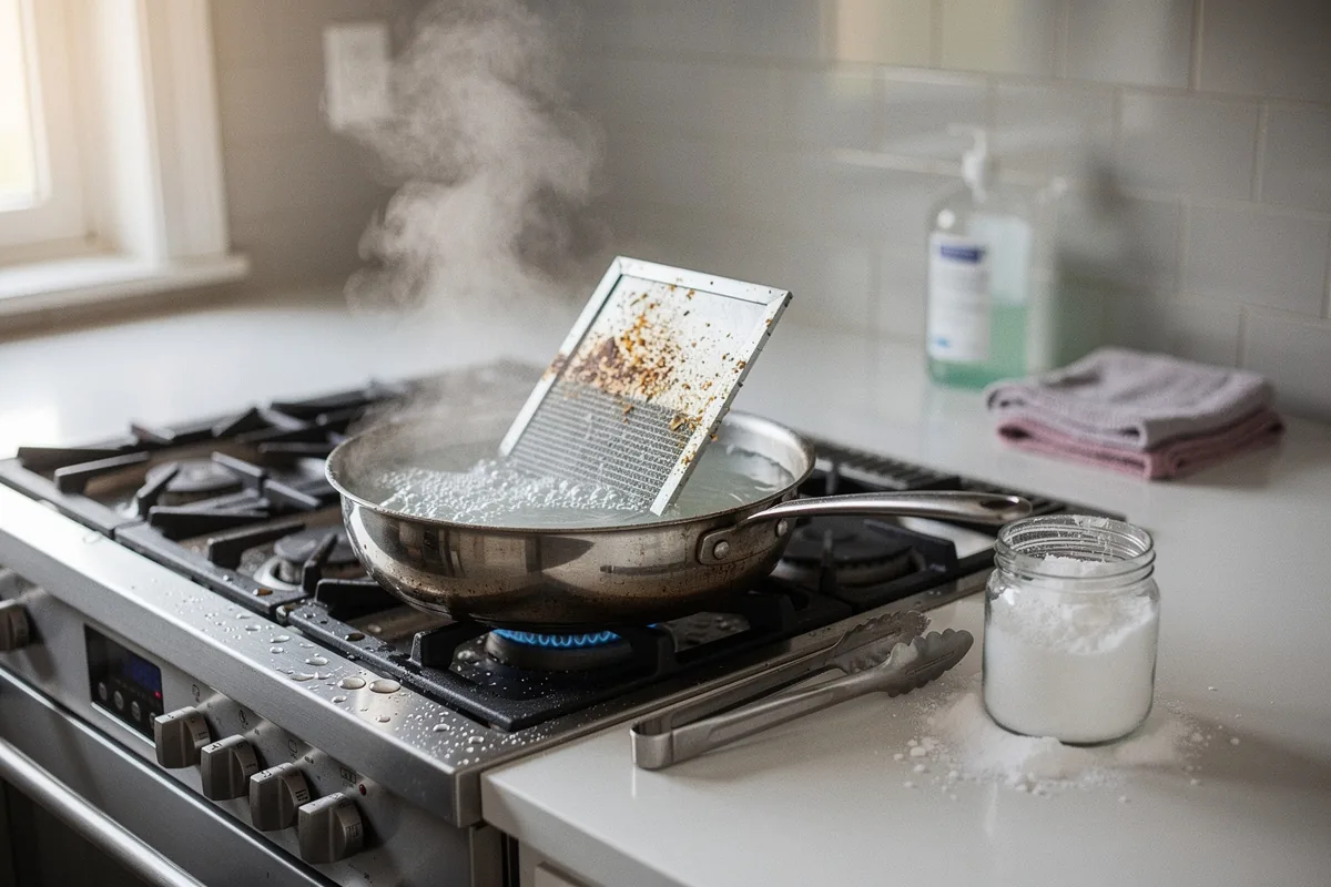 Deze bizarre truc laat de vetlaag van je afzuigkap zó loskomen (zonder schrobben)