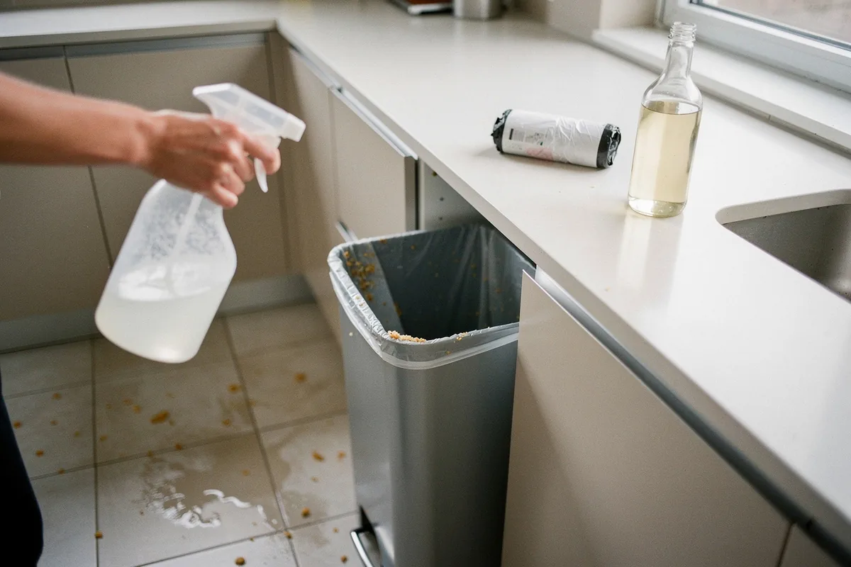 Waarom je nú meteen azijn in je vuilnisbak moet sprayen (en hoe vaak je het echt moet doen)